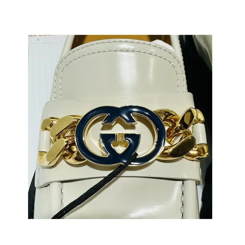 NIB Gucci Jeanne Interlocking G EU 38 Loafers White Leather Lug Sole Shoes $1190